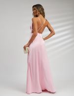 Vestido Longo Rosa em Cetim Chloe