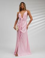 Vestido Longo Rosa em Cetim Chloe