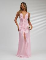 Vestido Longo Rosa em Cetim Chloe