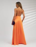 Vestido Longo Laranja em Cetim Chloe