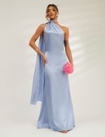 Vestido Longo Azul Serenity em Cetim Milena