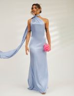 Vestido Longo Azul Serenity em Cetim Milena