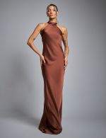 Vestido Longo Marrom em Cetim Alexia