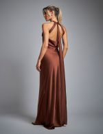 Vestido Longo Marrom em Cetim Alexia
