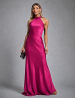 Vestido Longo Fucsia em Cetim Alexia