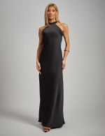 Vestido Longo Preto em Cetim Alexia