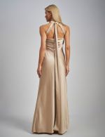 Vestido Longo Champagne em Cetim Alexia