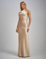 Vestido Longo Champagne em Cetim Alexia