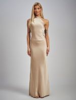 Vestido Longo Champagne em Cetim Alexia