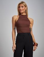 Body Marrom em Tule Carla