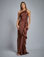 Vestido Longo Marrom em Cetim Juliana