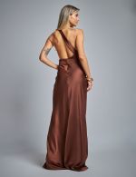 Vestido Longo Marrom em Cetim Juliana
