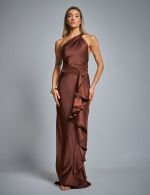 Vestido Longo Marrom em Cetim Juliana