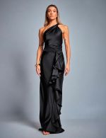 Vestido Longo Preto em Cetim Juliana