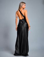 Vestido Longo Preto em Cetim Juliana