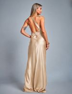 Vestido Longo Champagne em Cetim Juliana