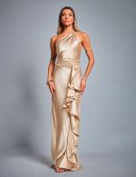 Vestido Longo Champagne em Cetim Juliana