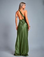 Vestido Longo Verde Oliva em Cetim Juliana