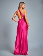 Vestido Longo Fucsia em Cetim Juliana