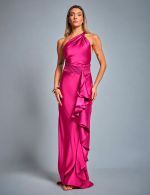 Vestido Longo Fucsia em Cetim Juliana