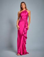 Vestido Longo Fucsia em Cetim Juliana