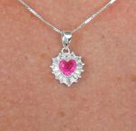 Pingente Pedra Coração Rosa Fusion Borda Zircônia Baguete