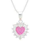 Pingente Pedra Coração Rosa Fusion Borda Zircônia Baguete
