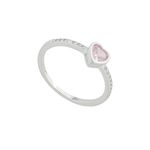 Anel Solitário Prata 925 com Coração Rosa de Zircônia