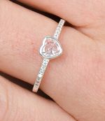 Anel Solitário Prata 925 com Coração Rosa de Zircônia