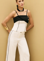 Calça Feminina Wide Leg Bicolor Com Botão