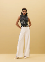 Calça Feminina Wide Leg Bicolor Com Botão