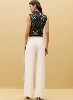 Calça Feminina Wide Leg Bicolor Com Botão