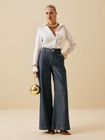 CALCA FEMININA ALFAIATARIA WIDE LEG COM BARRA LARGA 