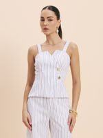 BLUSA FEMININA COM BOTAO RISCA DE GIZ BRANCO