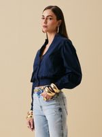 CAMISA FEMININA BATA DE TRICOLINE AZUL MIDNIGHT 