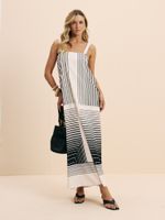 VESTIDO FEMININO HIPER MIDI ESTAMPADO  LISTRA GEOMETRICA 