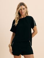 BLUSA FEMININA BOXY COM CORDAO SOBREPOSTO 