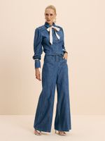 CALCA FEMININA ALFAIATARIA WIDE LEG COM PREGAS E CINTO 