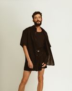 CAMISA LINHO OVERSIZED MANGA CURTA PRETA