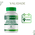  FÓRMULA SAÚDE E VITALIDADE NA MENOPAUSA - Maca Peruana 400mg + Panax Ginseng Coreano  200mg + Rhodiola Rosea 150mg + Mucuna Pruriens 150mg + Vit E 200UI + Damilib 100mg - 90 Cápsulas  