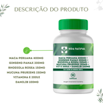  FÓRMULA SAÚDE E VITALIDADE NA MENOPAUSA - Maca Peruana 400mg + Panax Ginseng Coreano  200mg + Rhodiola Rosea 150mg + Mucuna Pruriens 150mg + Vit E 200UI + Damilib 100mg - 90 Cápsulas  