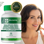  FÓRMULA SAÚDE E VITALIDADE NA MENOPAUSA - Maca Peruana 400mg + Panax Ginseng Coreano  200mg + Rhodiola Rosea 150mg + Mucuna Pruriens 150mg + Vit E 200UI + Damilib 100mg - 90 Cápsulas  