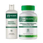 Minoxidil 5% + Finasterida 1% 120 ml com Fórmula Performance Masculina - 90 cápsulas