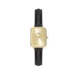 Relogio Quadrado com pulseira em couro St. James Square Black and Gold