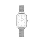 Relógio Feminino Quadrado Prata com Mostrador Branco e Pulseira de Aço