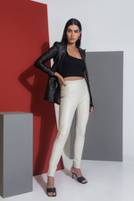 Calça de Couro Legítimo Stretch Beverly OffWhite