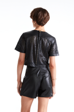 Short Saia de Couro Legítimo Lesha Preto