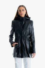 Parka de Couro Legítimo Mona Preto