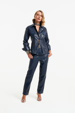 Calça de Couro Legítimo Takoah Navy Noir