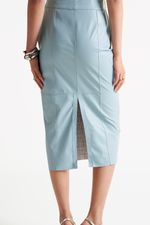 Saia de Couro Double Face Audrey Acqua & Tweed